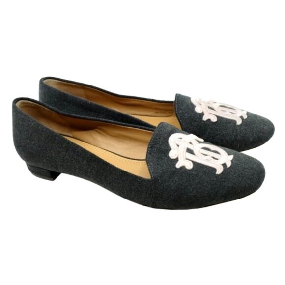TORY BURCH~GRAY ANTONIA TEXTILE PINK EMBROIDERY LOGO LOAFERS FLATS SHOES Sz 8 - Picture 4 of 6